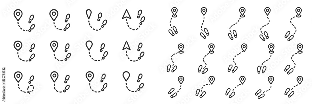 Leinwandbilder Various paths marked with footprints and location pins showing navigation and exploration concepts in a simple design