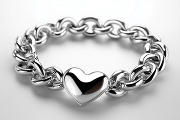 Silver Chunky Chain Link Bracelet with Heart Charm Elegant Fashion Jewelry Accessory