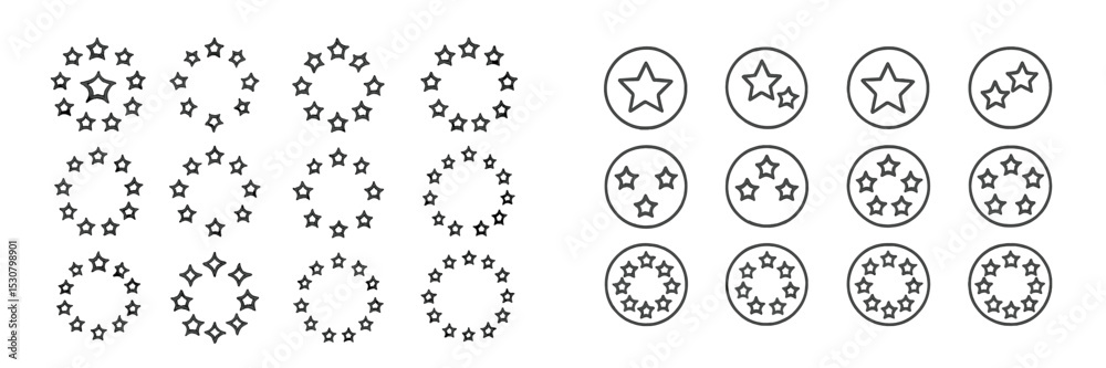 Poster Unique star patterns in circular and star shapes for creative design elements