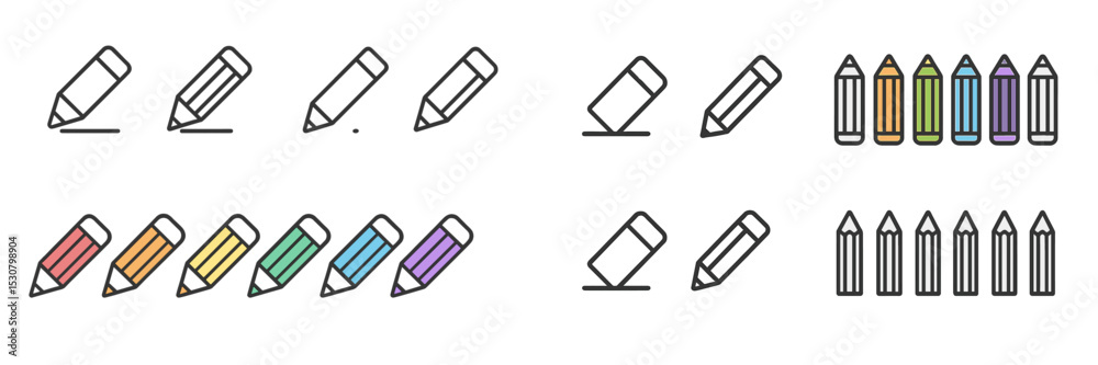 Poster Graphical representation of pencils and colored crayons illustrating different styles and orientations for art and design purposes