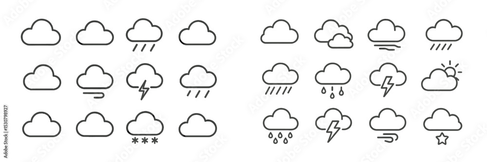 Poster Weather icons collection featuring different cloud types and conditions in a minimalist design