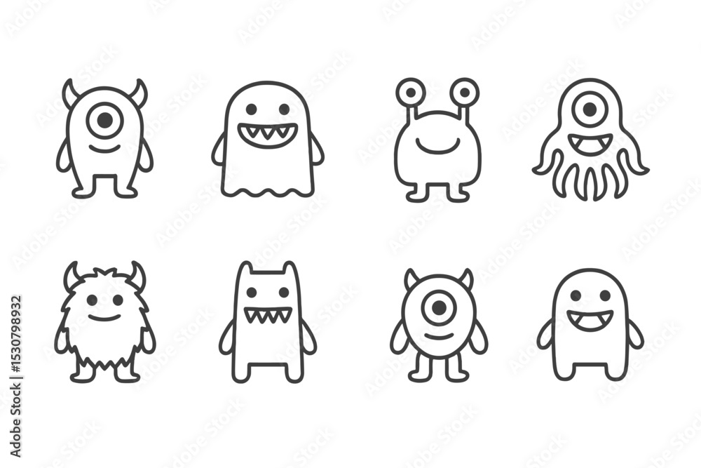 Poster colorful collection of cute monster characters displayed in a playful arrangement for children's enj