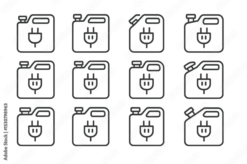Poster Various designed icons representing power supply and energy concepts displayed in a grid format