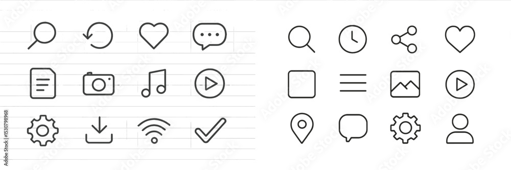 Fototapete Various minimalist icons representing different activities and functions for digital interface design and communication needs