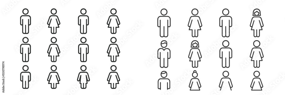 Poster Unique representation of diverse human figures demonstrating gender and style variations in a minimalistic design