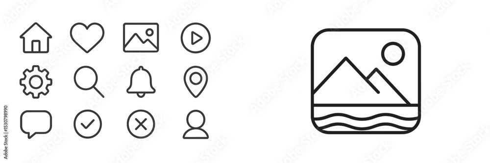 Fototapete User interface icons designed for digital applications featuring social media and navigation elements with a minimalist style