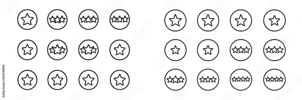 Aufkleber Star rating symbols arranged in a grid with varying levels of filled stars to indicate quality or performance