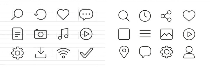 Various minimalist icons representing different activities and functions for digital interface design and communication needs