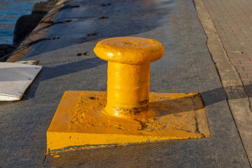 Yellow Mooring Bollard for Ship in Turkey Sunny Day