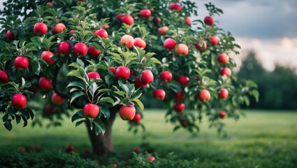 Obraz premium Apples ready for harvest, awaiting collection.