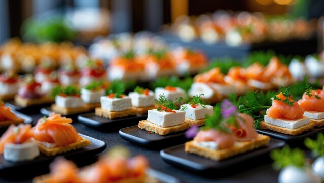 A diverse selection of traditional seafood tapas available at the market
