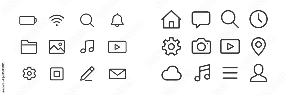 Aufkleber Icons representing various digital applications and functionalities arranged neatly in two rows