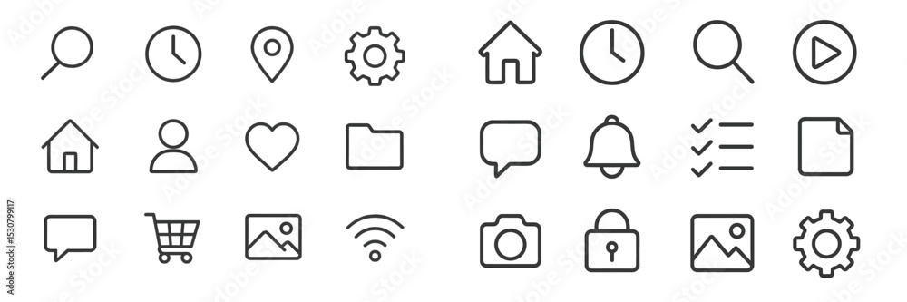 Fototapete Collection of minimalistic icons representing various digital functions and tools for user interface design