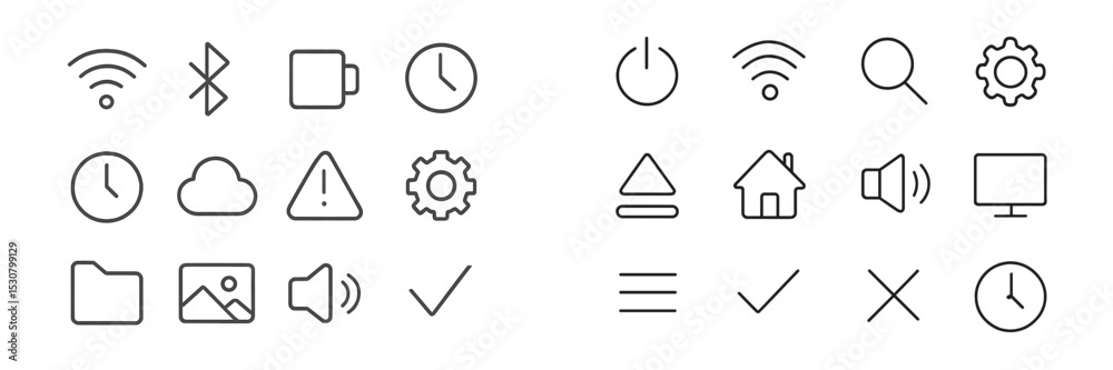 Leinwandbilder Collection of simple line icons representing various digital tools and notifications often encountered in user interfaces