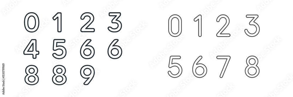 Aufkleber Modern design of numbers in two different styles displayed on a white background
