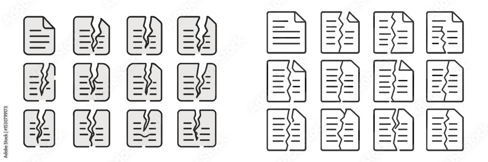 Aufkleber Different styles of document illustrations showcasing torn and intact paper representations side by side for visual comparison