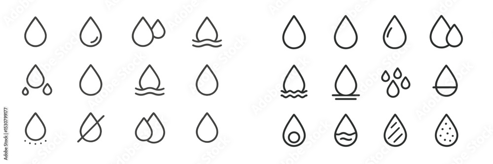 Poster Creative collection of water droplet icons showcasing various styles and patterns for design projects or educational use