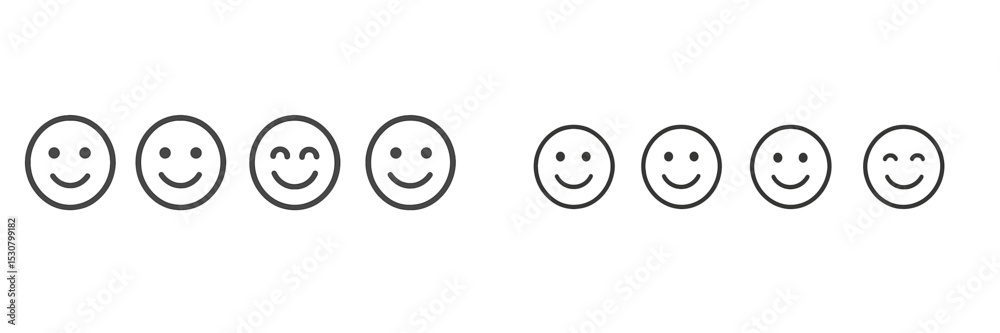 Poster different expressions of happiness showcased through simple smiley faces in a minimalist design