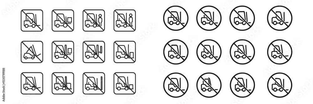 Aufkleber designs of various construction and no parking signs showcasing equipment and personnel icons in a s