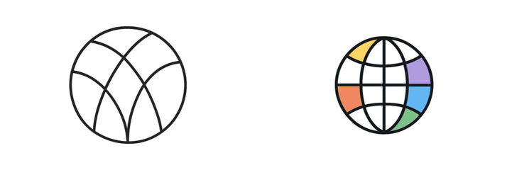 Graphic representations of two globes illustrating different patterns and styles suitable for various design purposes