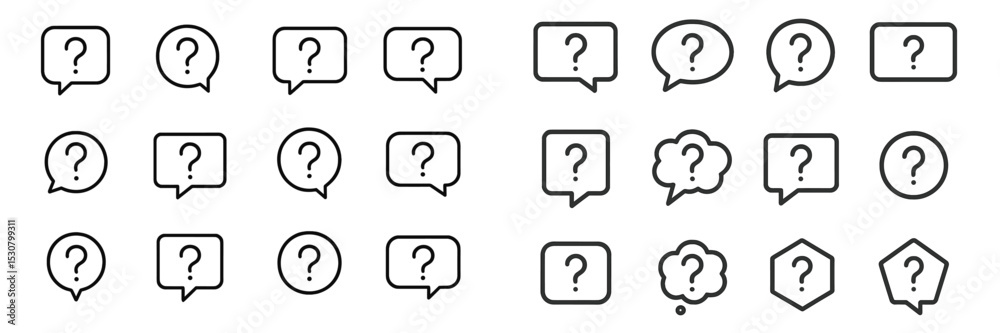 Aufkleber Various speech bubbles with question marks in different shapes and sizes, suitable for design projects or creative discussions