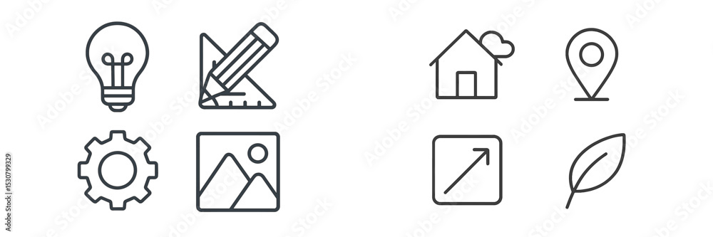 Aufkleber Icons representing creativity and design in a minimalistic format for modern projects, displayed in a clean arrangement