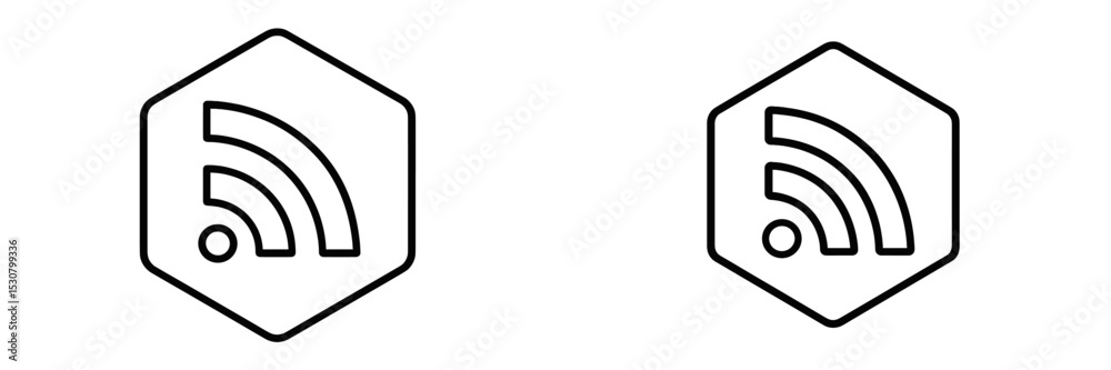 Poster Simplistic black and white wireless signal icons displayed in hexagonal shapes designed for digital communication