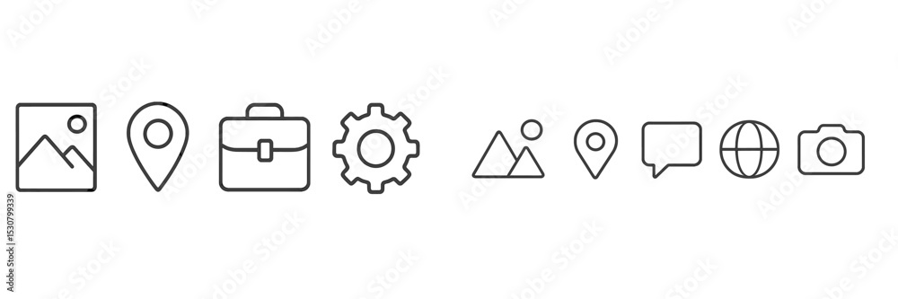 Aufkleber icons representing various activities and functions related to images, locations, and communication 