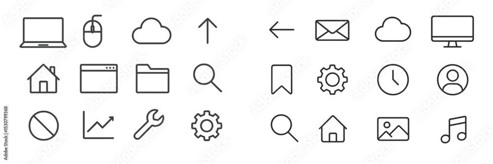 Poster drawing of various technology and communication icons including laptop, cloud, and settings symbols 