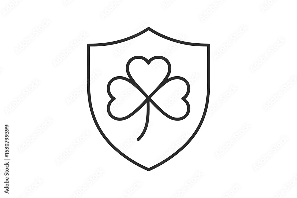 Poster decorative clover shield emblem symbolizing luck and protection in a modern design