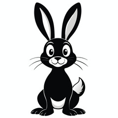 Animated rabbit with black fur and floppy ears sits, smiling sweetly in cartoon style