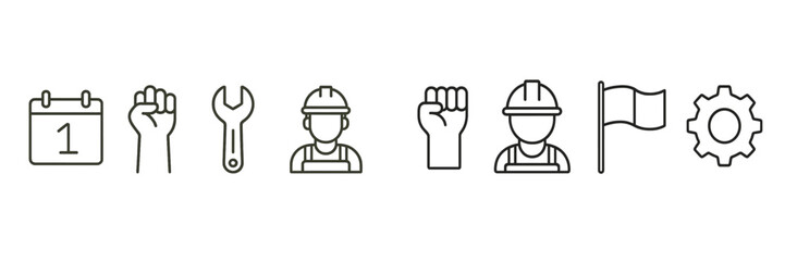Obraz premium Celebrating workers' efforts on Labor Day with icons representing unity and hard work in a minimalistic style