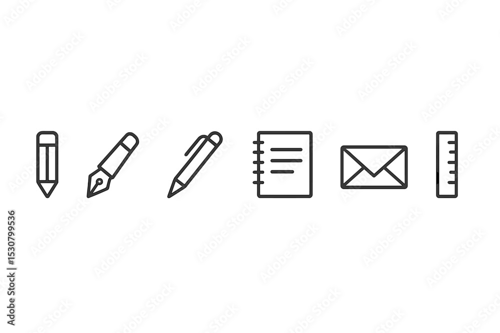 Poster writing tools and stationery items on a plain background for educational and creative purposes