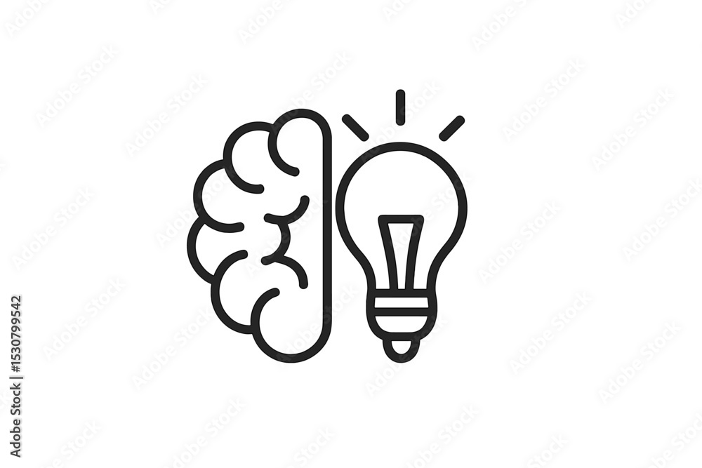 Poster brain and light bulb illustration representing creativity and innovation in a simple design