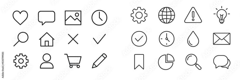 Aufkleber Collection of simple icons representing various concepts including communication, time, and decision making in a minimalist style