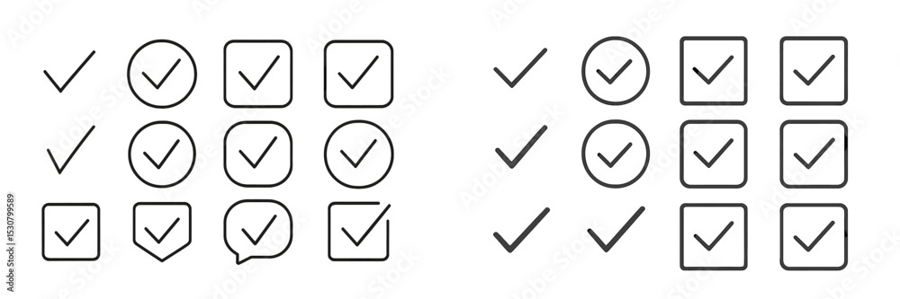 Fototapete Various checkmark designs arranged in a grid, showcasing diverse styles and shapes for visual representation