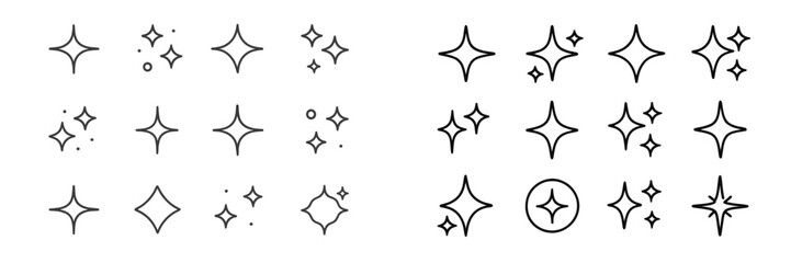 Collection of various star illustrations in simple line art style for graphic design projects