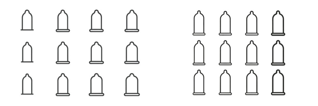Numerous outlines of condoms arranged in a grid pattern, showcasing a design concept for educational or health purposes