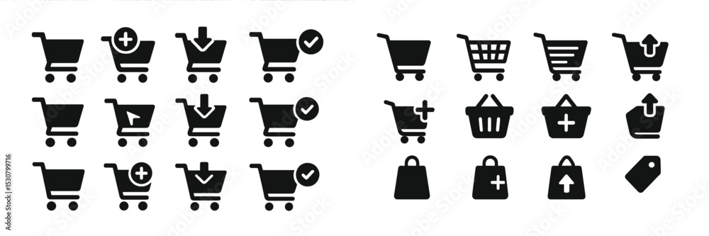 Poster Various shopping cart icons representing different actions and statuses in a digital interface design