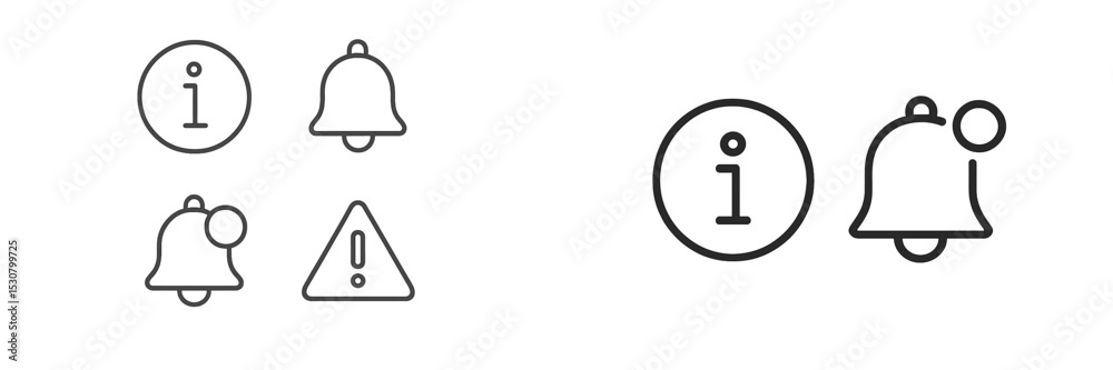 Aufkleber Icons representing information and alerts featuring bells and warning symbols in a clean, minimalist design suitable for user interfaces