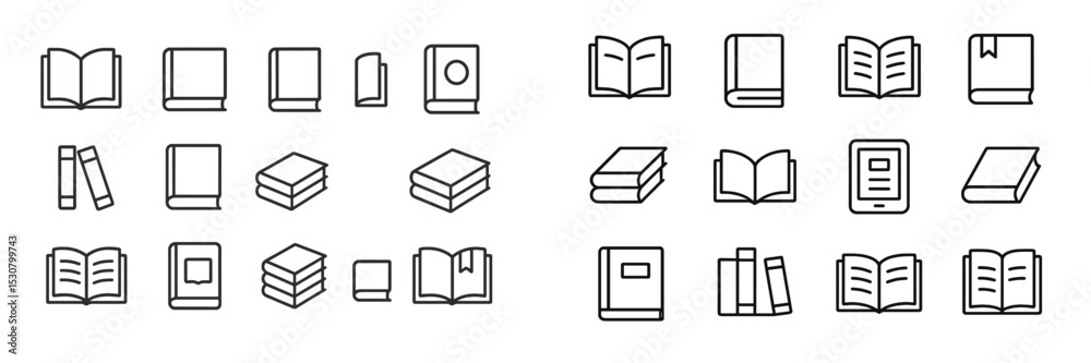 Poster various book icons representing different styles and formats for educational, literary, and digital 