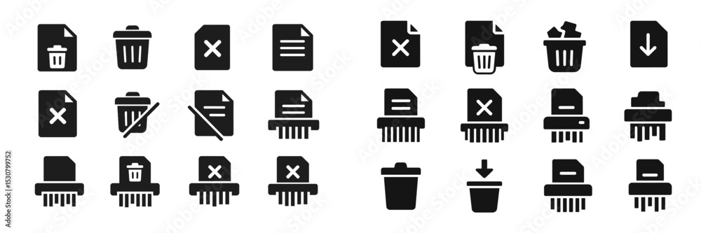 Poster various icons representing file deletion, waste disposal, and data removal actions in a minimalist s