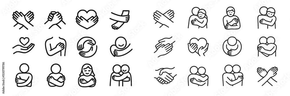 Poster Various symbols of affection and connection displayed through simple line art illustrations representing love and support