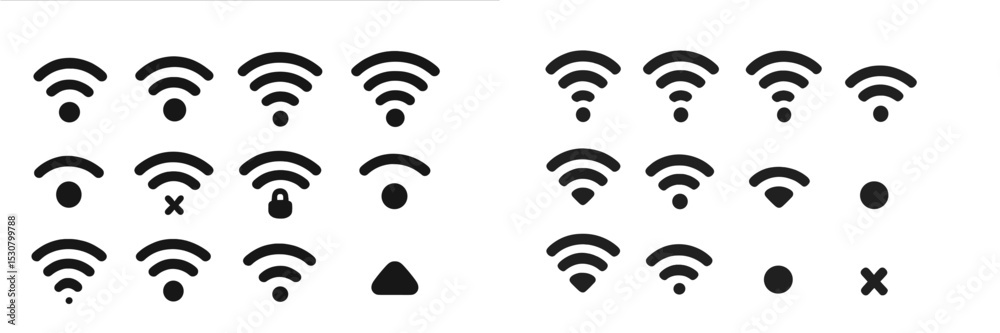 Poster Different wifi symbols in black illustrating connectivity status variations in a digital interface