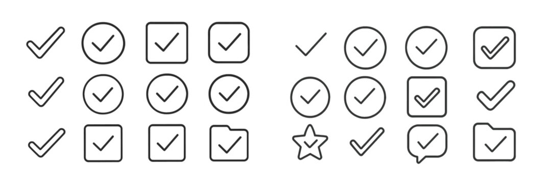 Various checkmark designs in minimalist style, perfect for modern graphic use and organizational purposes