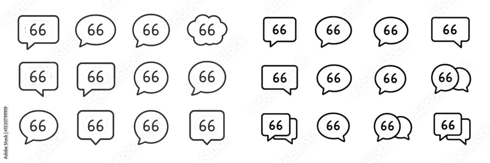 Fototapete Multiple speech bubbles featuring the number 66 displayed in a variety of styles and shapes against a simple background