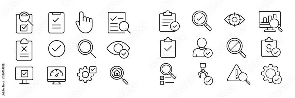 Fototapete Collection of outlined icons representing various activities in business and data analysis on a simple background