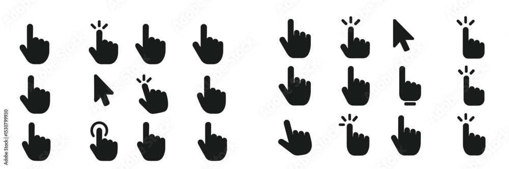 Poster Collection of hand cursor icons for user interface design and web navigation showcasing various pointing gestures