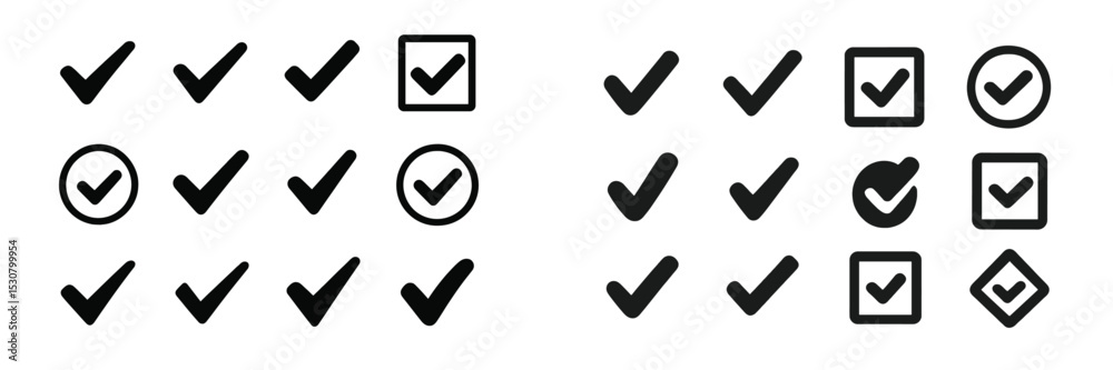 Aufkleber Check marks in various styles illustrating completion and approval in a simple design