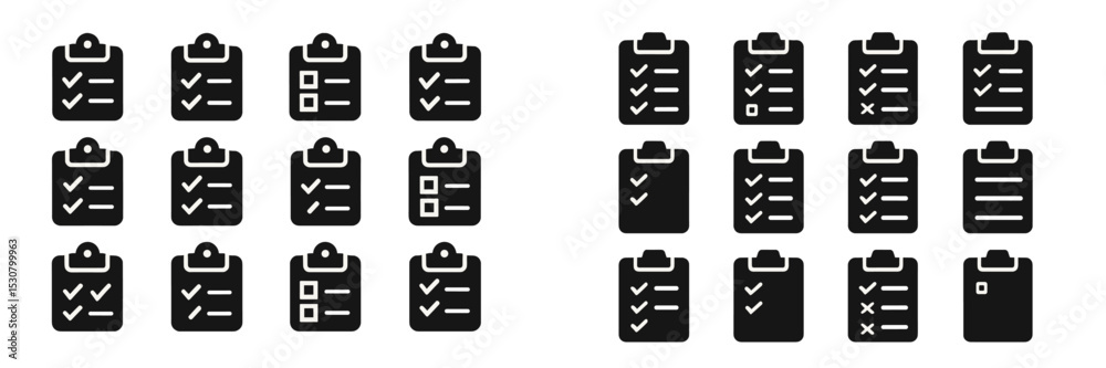 Poster Variety of checklist designs with different layouts and symbols arranged in a grid format